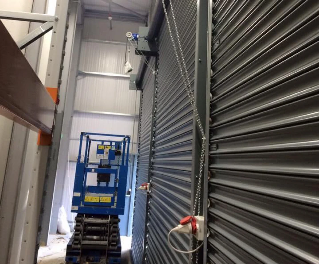 Warehouse interior with large roller door